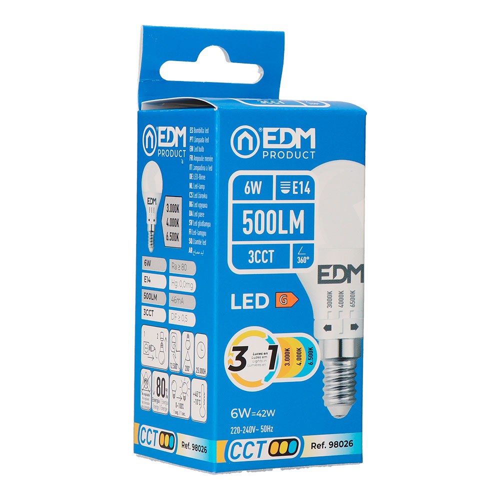 Lâmpada esférica LED P45 E14, 6 W, 500 LM, 3CCT, Ø45 x 87 mm - Image 2