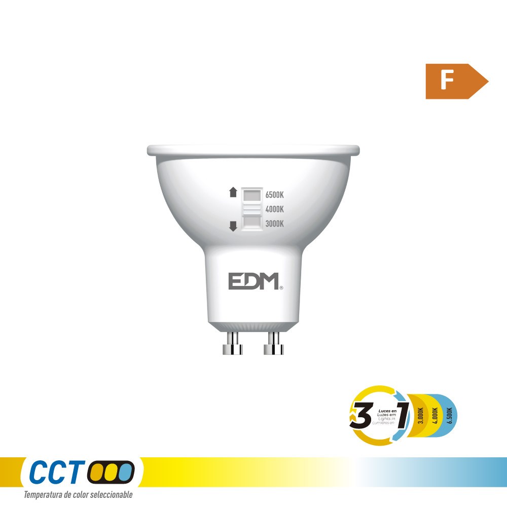 Lâmpada LED dicroica GU10, 5 W, 450 LM, 3 CCT, Ø50 x 62 mm