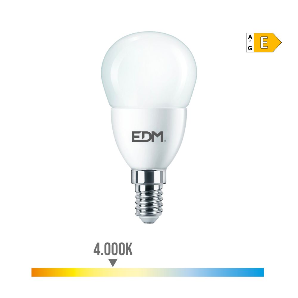 Lâmpada esférica LED E14 7W 806lm 4000K LUZ DIA Ø4,8x9,5cm EDM
