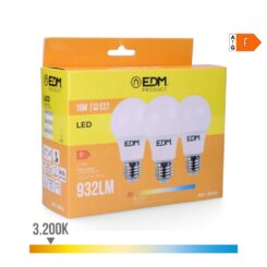 KIT 3 lâmpadas LED standard E27 10W 932lm 3200K LUZ quente Ø6x10,8cm EDM