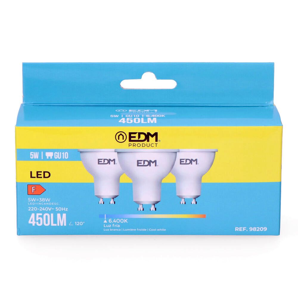 KIT 3 lâmpadas dicroicas LED GU10 5W 450lm 6400K LUZ fria Ø5x5,5cm EDM - Image 2