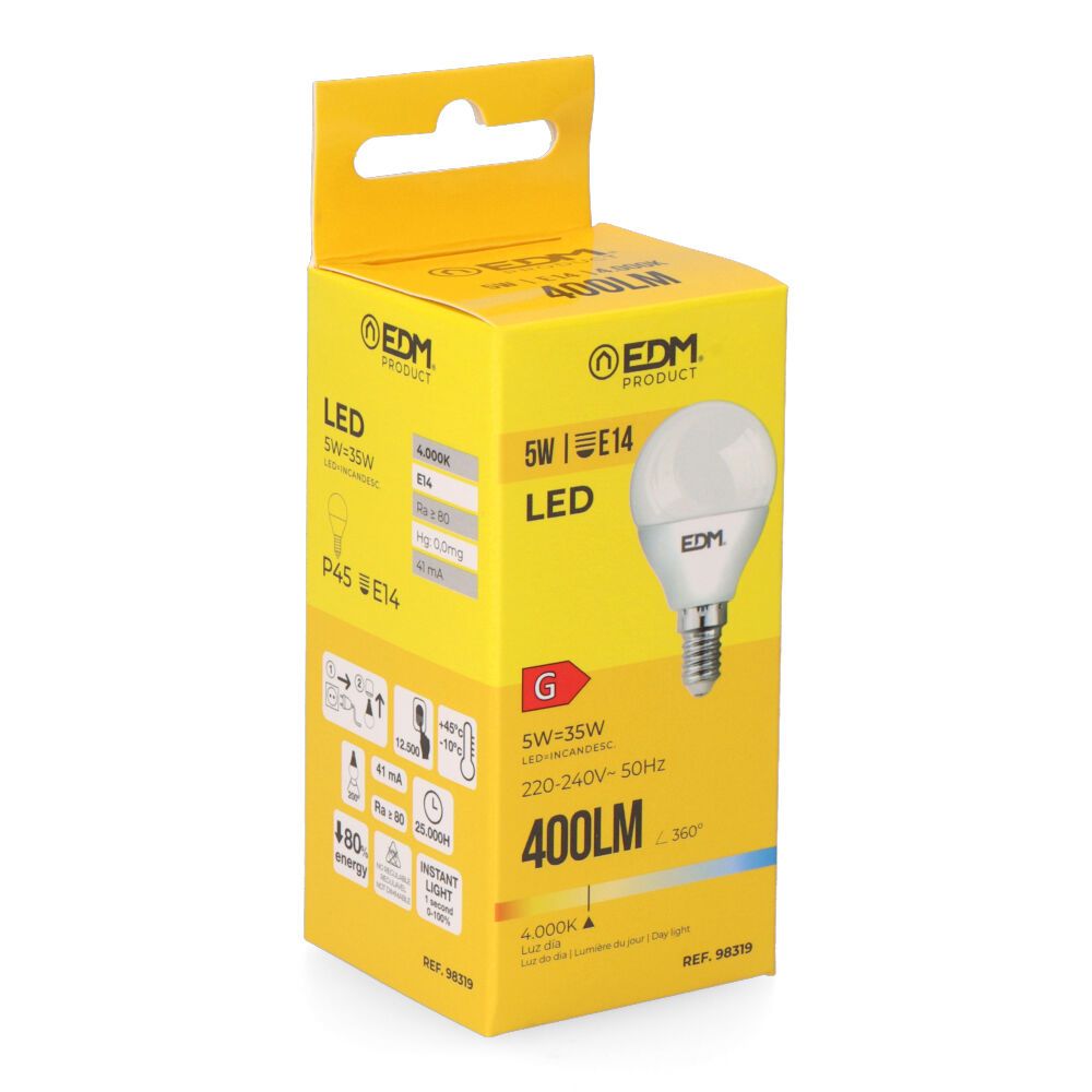 Lâmpada esférica LED e14 5 w 400 lm 4000 k luz do dia ø4,5 x 8 cm - Image 2