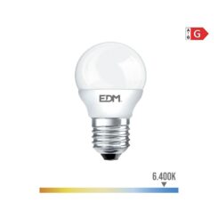 Lâmpada esférica LED E27 5W 400lm 6400K LUZ fria Ø4,5x8cm EDM