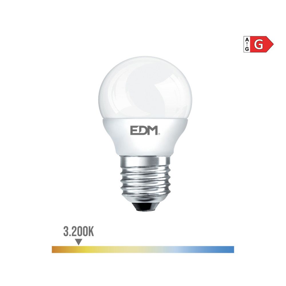 Lâmpada esférica LED E27 5W 400lm 3200K LUZ quente Ø4,5x8cm EDM