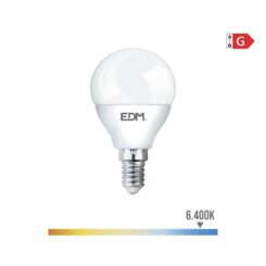 Lâmpada esférica LED E14 5W 400lm 6400K LUZ fria Ø4,5x8cm EDM