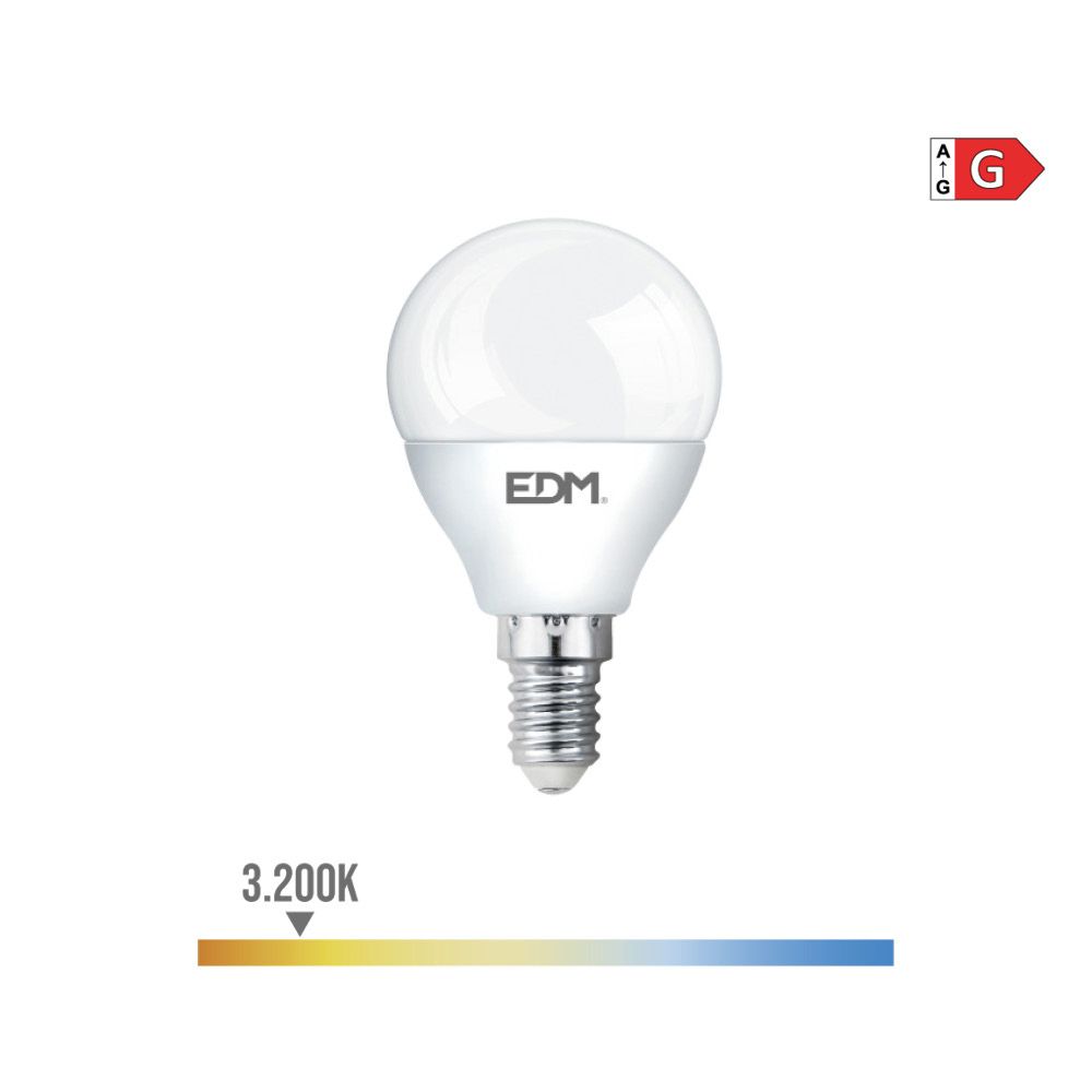 Lâmpada esférica LED E14 5W 400lm 3200K LUZ quente Ø4,5x8cm EDM