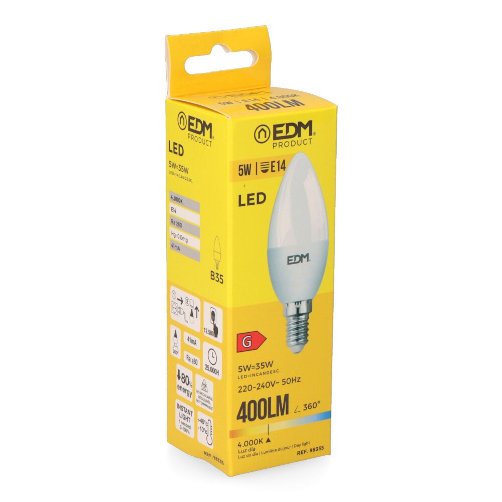 Lâmpada vela LED E14 5W 400lm 4000K LUZ DIA Ø3,5x10cm EDM - Image 2
