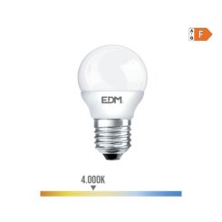 Lâmpada esférica LED E27 7W 600lm 4000K LUZ DIA Ø4,5x8cm EDM