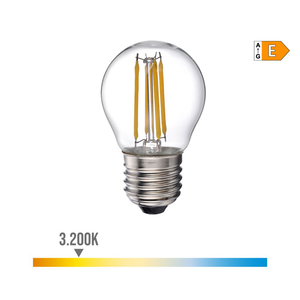 Lâmpada esférica com filamento LED E27 4W 500lm 3200K LUZ quente Ø4,5x7,8cm EDM