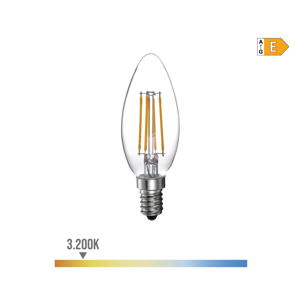 Lâmpada vela com filamento LED E14 4W 500lm 3200K LUZ quente Ø3,5x9,8cm EDM
