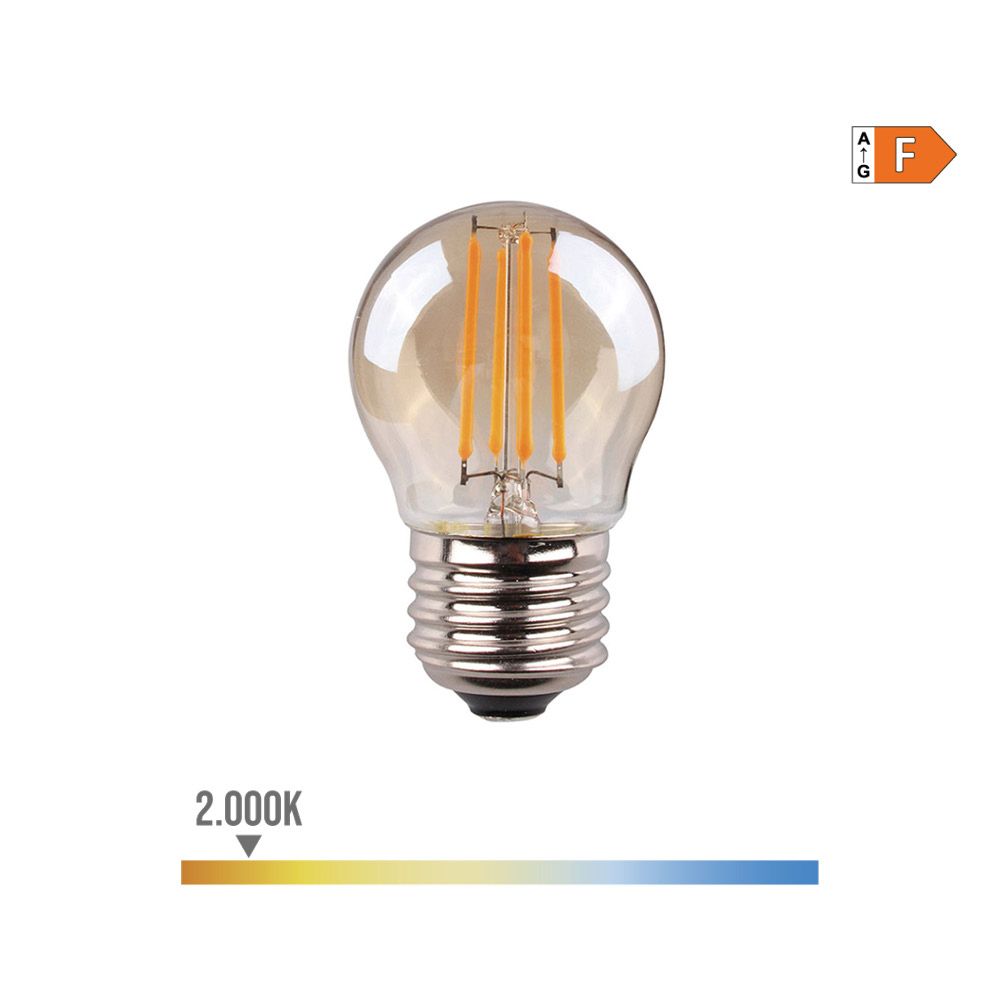 Lâmpada esférica com filamento LED vidro vintage E27 4,5W 400lm 2000K LUZ quente Ø4,5x7,8cm EDM