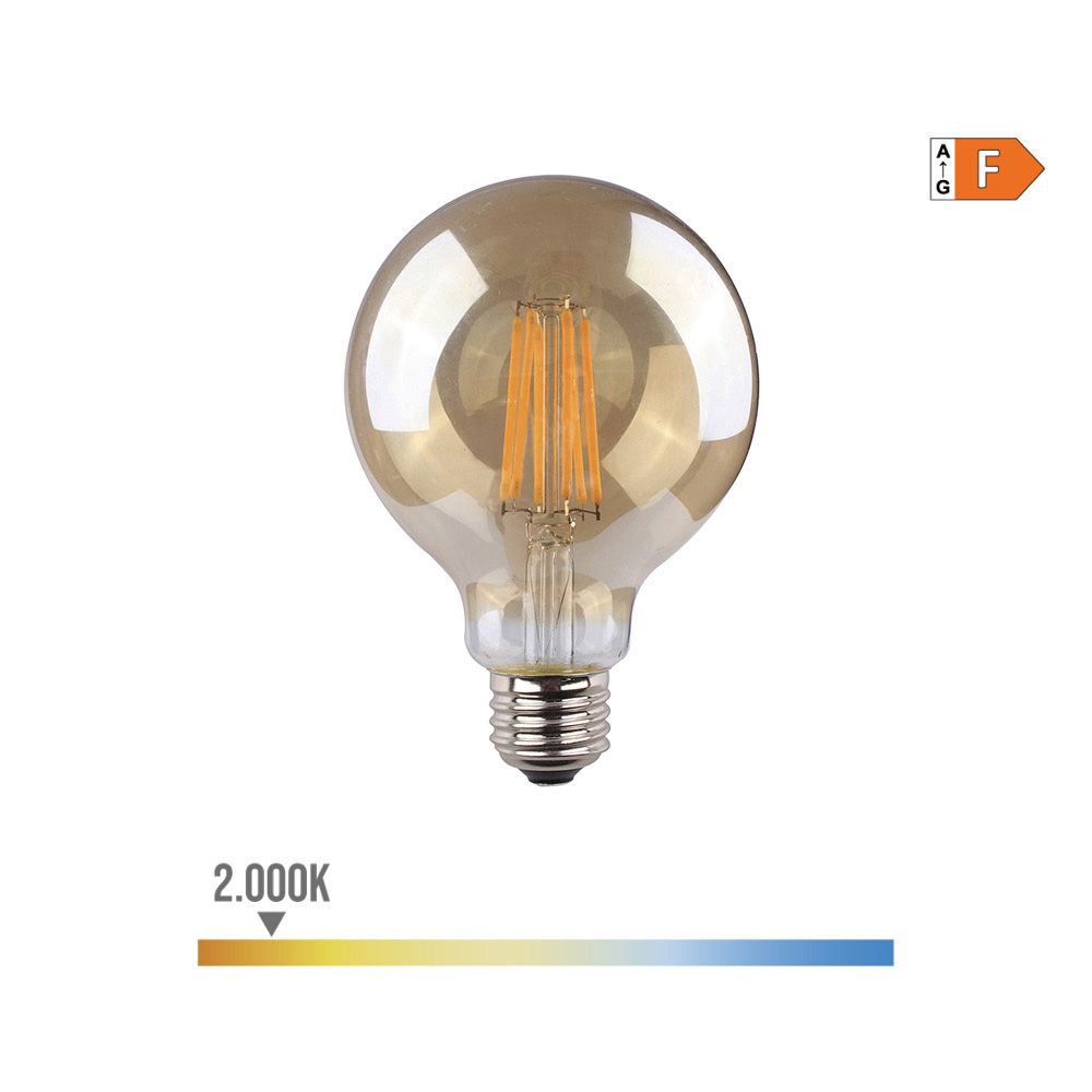 Lâmpada globo com filamento de LED. vidro vintage E27 8W 720lm 2000K LUZ quente Ø12,5x17cm EDM
