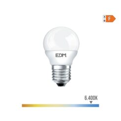 Lâmpada esférica LED E27 7W 600lm 6400K LUZ fria Ø4,5x8cm EDM