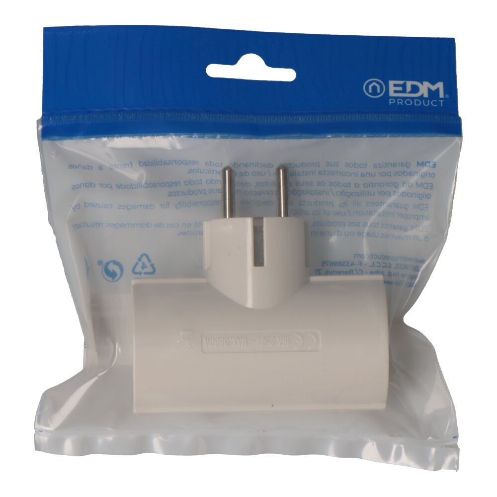 Ficha duplo de baquelite tipo F t/tl 16A 250V branco (embalado) - Image 2