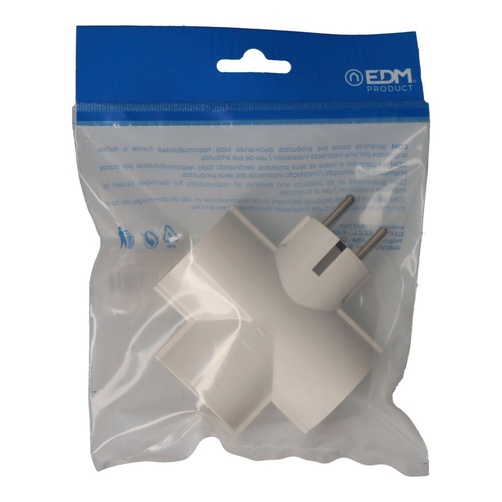 Plug triplo em baquelite tipo F t/tl 16A 250V branco (embalado) - Image 2