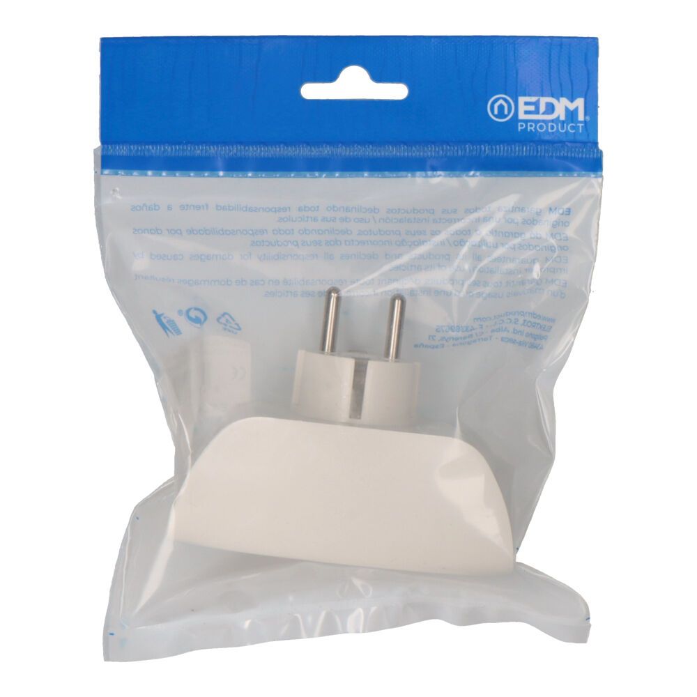 Adaptador duplo 2P+T, 16A 250V~ entrada frontal, branco (embalado) - Image 2