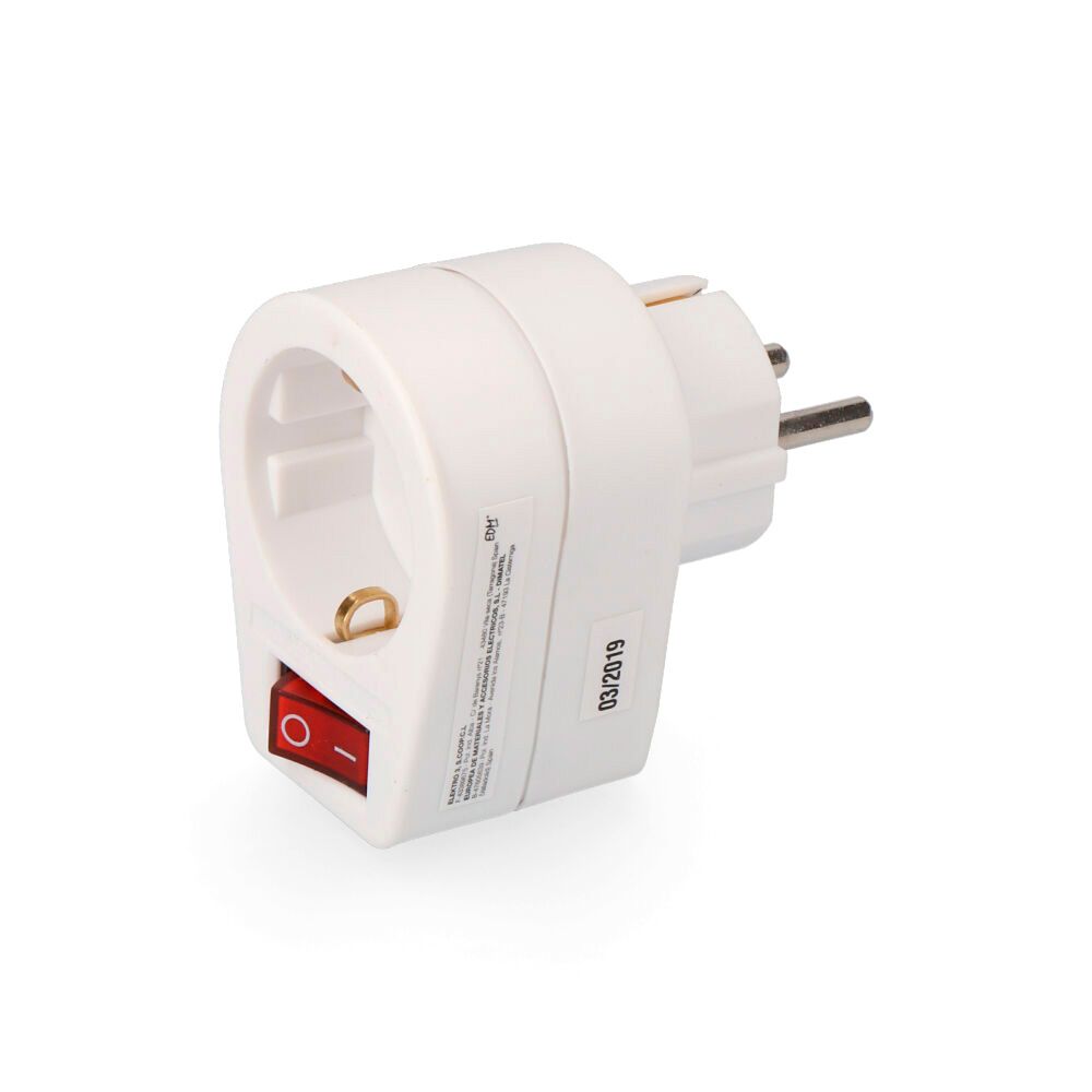 Ficha adaptadora com interruptor branco (embalado)