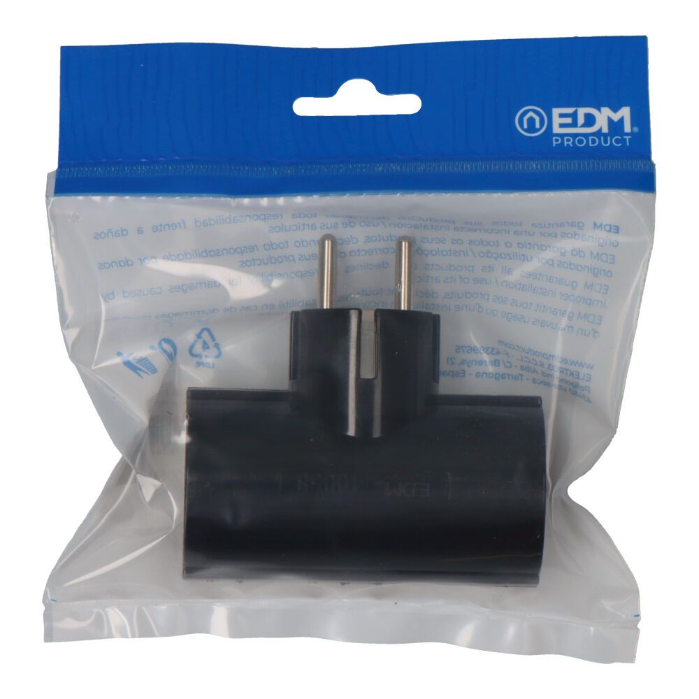 Ficha duplo baquelite T/TL tipo F 4,8mm 16A 250V MAX 3680W preto (embalado) - Image 2