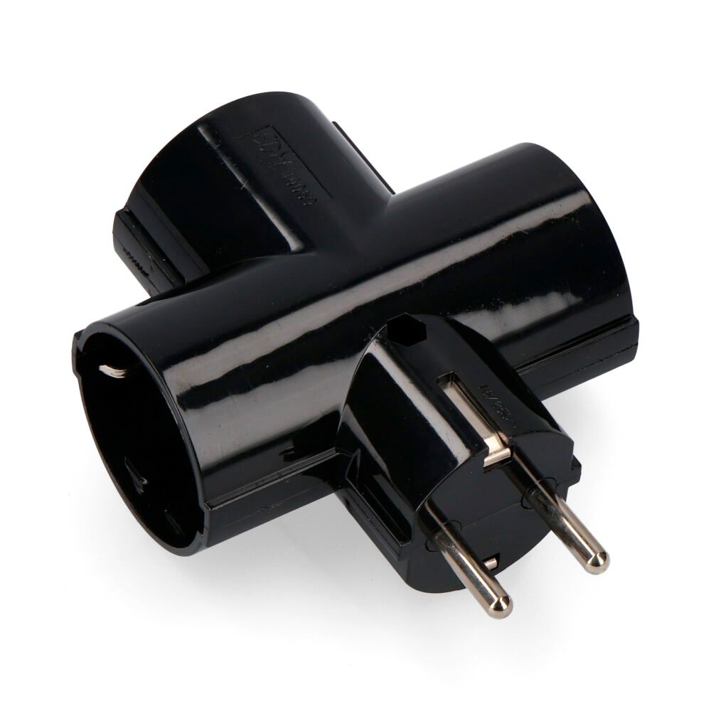 Ficha tripla com baquelite T/TL tipo F 4,8mm 16A 250V MAX 3680W preto (embalado)