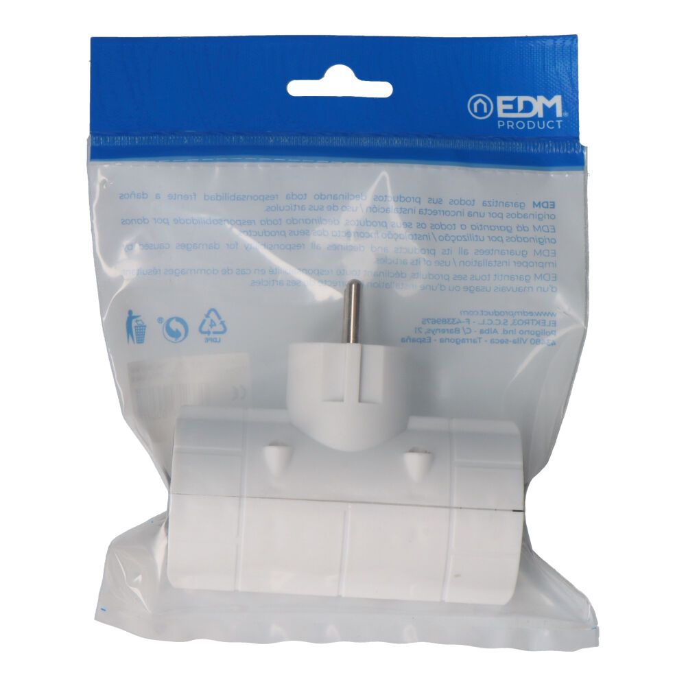 Ficha duplo económico T/TL tipo F 4,8mm 16A 250V MAX 3680W branco (embalado) - Image 2