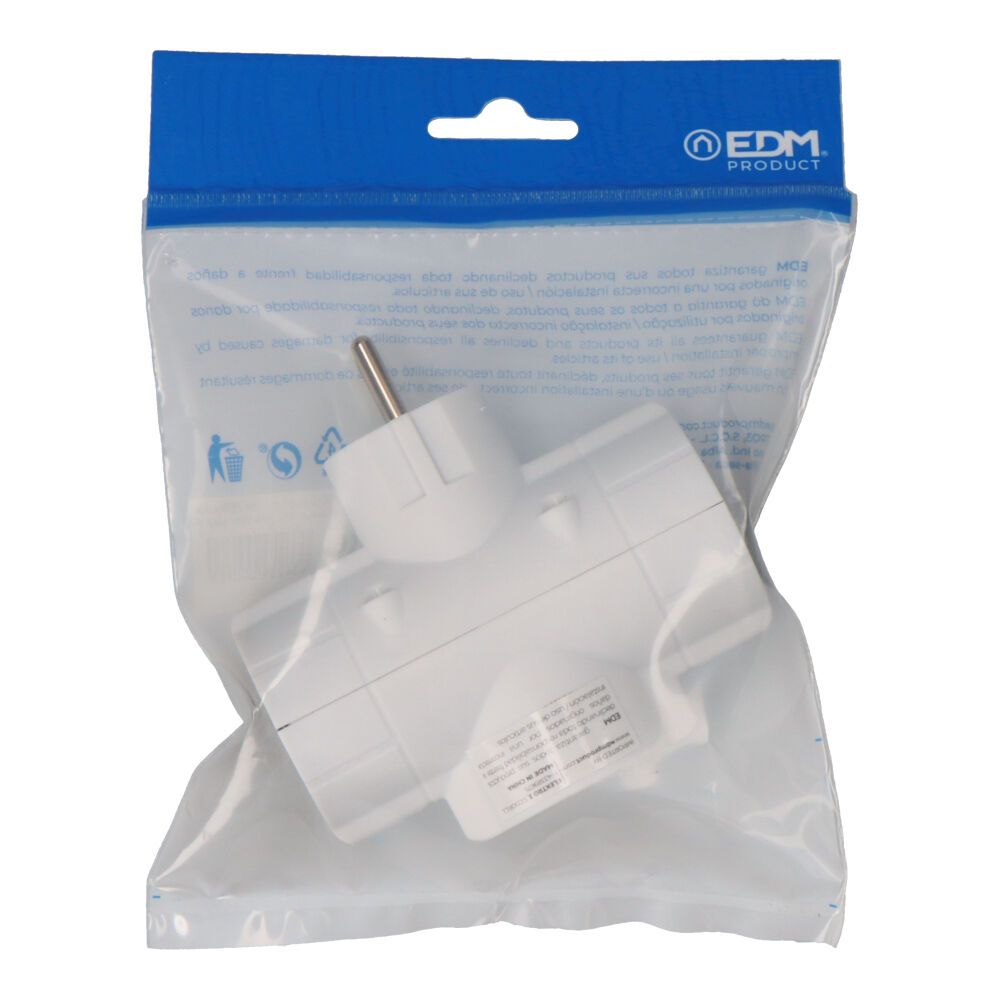 Ficha triplo económico T/TL tipo F 4,8mm 16A 250V MAX 3680W branco (embalado) - Image 2