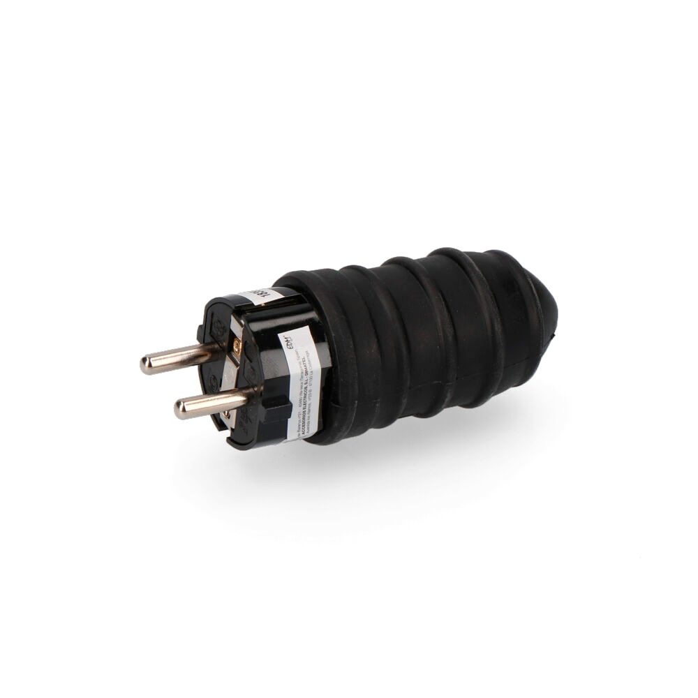 Ficha borracha 16A 250V T/TL tipo F 4,8mm IP44 preto (embalado)
