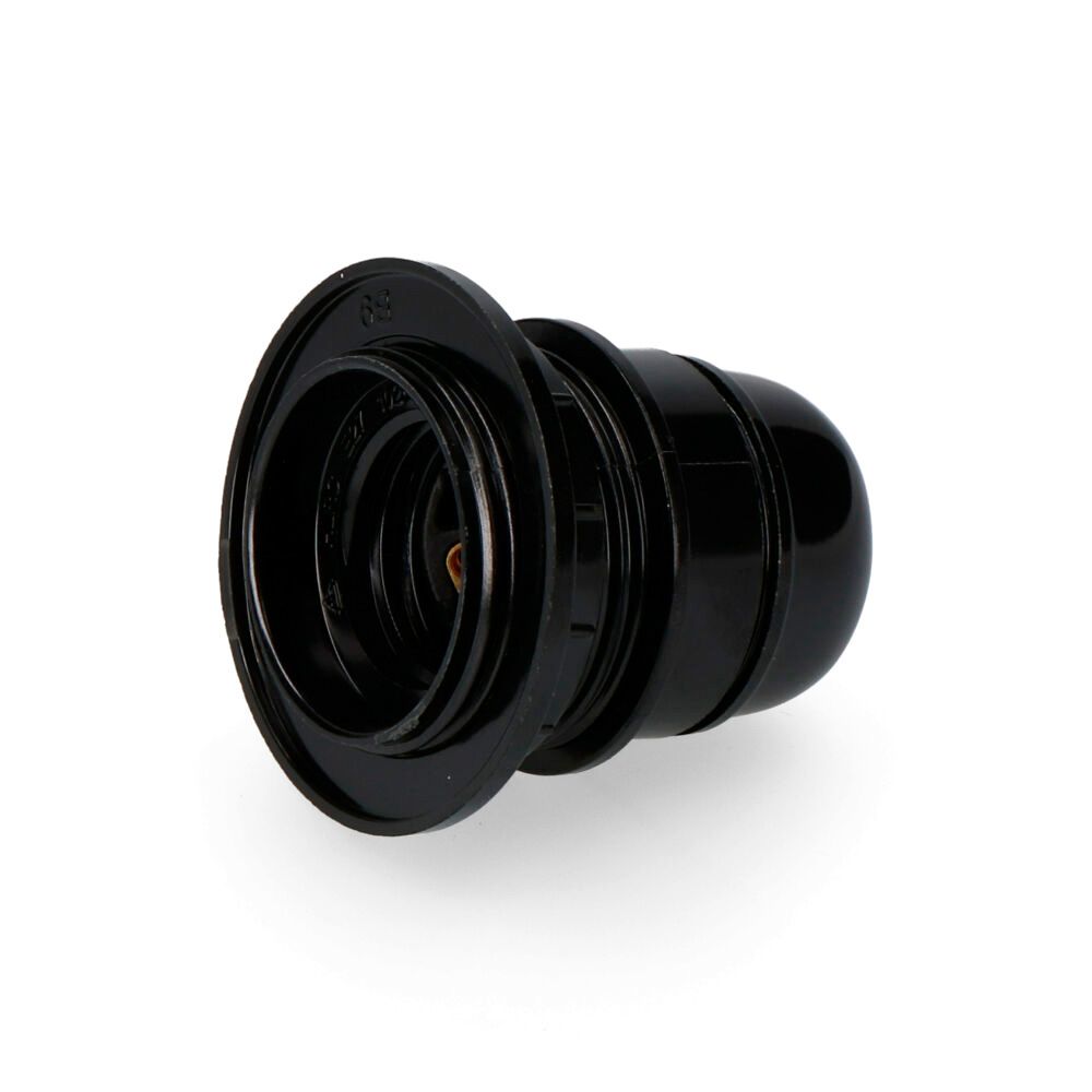 Porta-lâmpadas semirrosca + arandela E-27 preto (embalado)