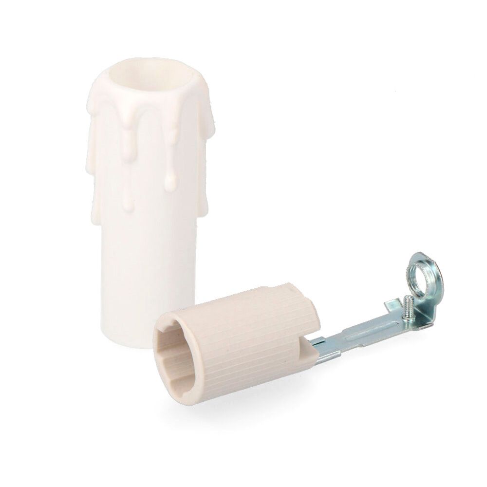 E-14 porta-lâmpadas em porcelana + vela branca média (embalagem)