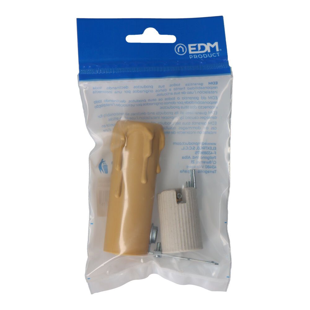 E-14 porta-lâmpadas em porcelana + vela média creme (embalado) - Image 2