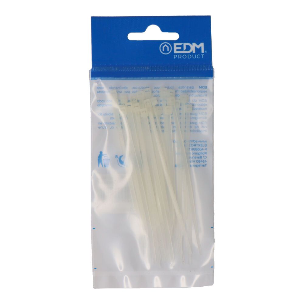 Bridas natural 2,5 x 100 mm nylon alta calidad, bolsa 25 uds