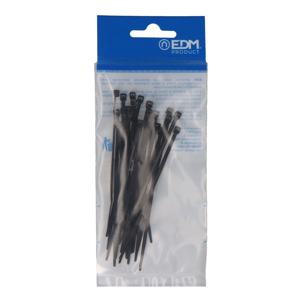 Abraçadeiras pretas 100x2,5mm nylon de alta qualidade (blister 25 unid.) EDM