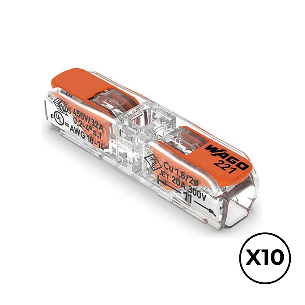 Conector rápido em linha com alavanca 2 condutores, ø máximo 4 mm², 450 V, 32 a, transparente, 8,1 x 35,5 x 8,9 mm. contém 10 unidades