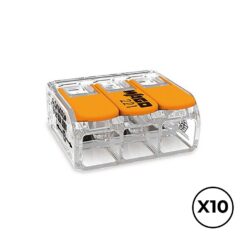 Conector rápido com alavanca 3 condutores, ø máximo 6 mm², 450 V, 41 a, transparente, 22,9 x 21,1 x 10,1 mm. contém 10 unidades