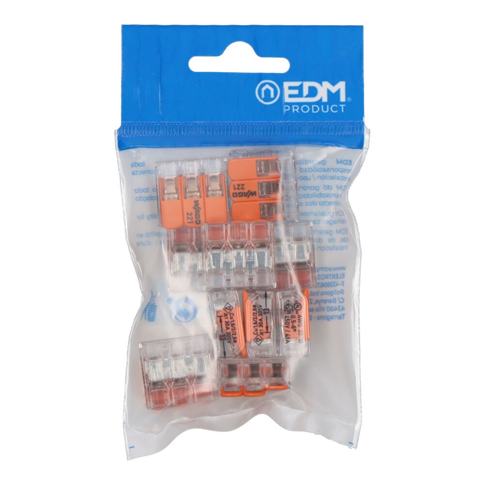 Conector rápido com alavanca 3 condutores, ø máximo 6 mm², 450 V, 41 a, transparente, 22,9 x 21,1 x 10,1 mm. contém 10 unidades - Image 2