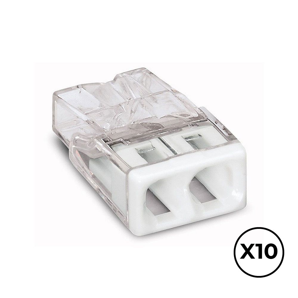 Conector rápido 2 condutores rígidos, ø máximo 2,5 mm², transparente / branca. contém 10 unidades
