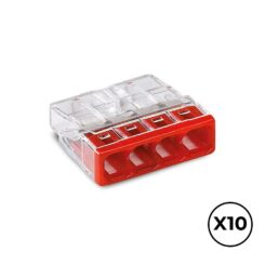 Conector rápido 4 condutores rígidos, ø máximo 2,5 mm², transparente / vermelha. contém 10 unidades