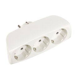 Adaptador triplo 2P+T, 16A 250V~ entrada frontal, branco (retrátido)