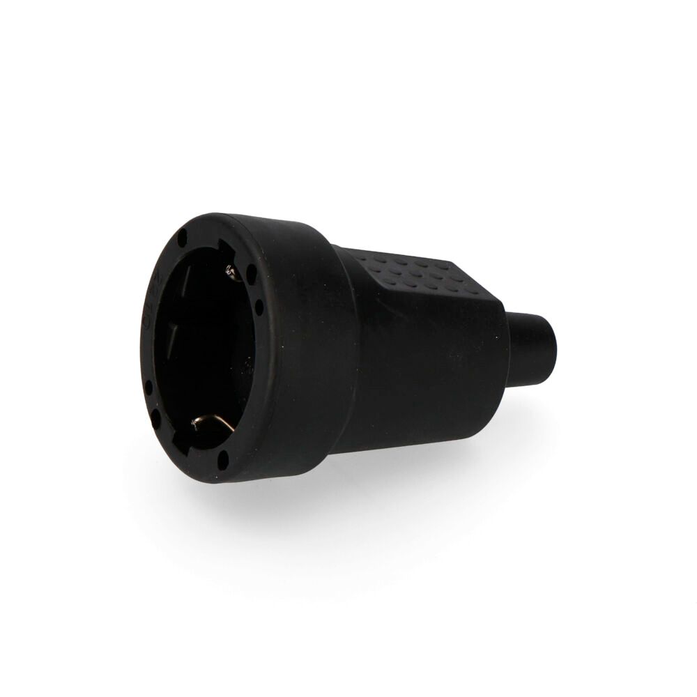 Ficha fêmea de borracha 10/16A 250V T/TL IP44 4,8mm preta (retractilada) EDM