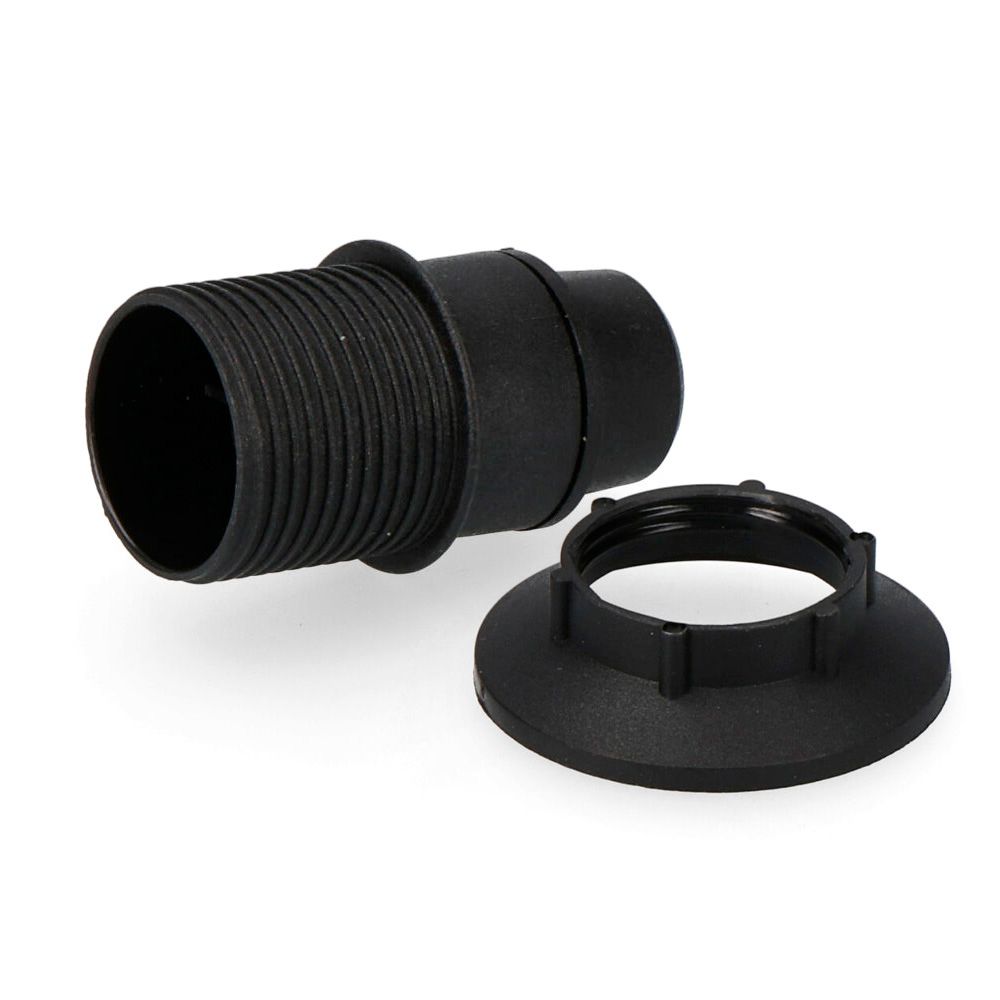 Casquilho E14 semi-rosca + anilha (retractilado) preto solera