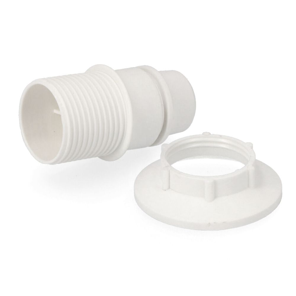 Casquilho E14 semi-rosca + anilha branco retractilado