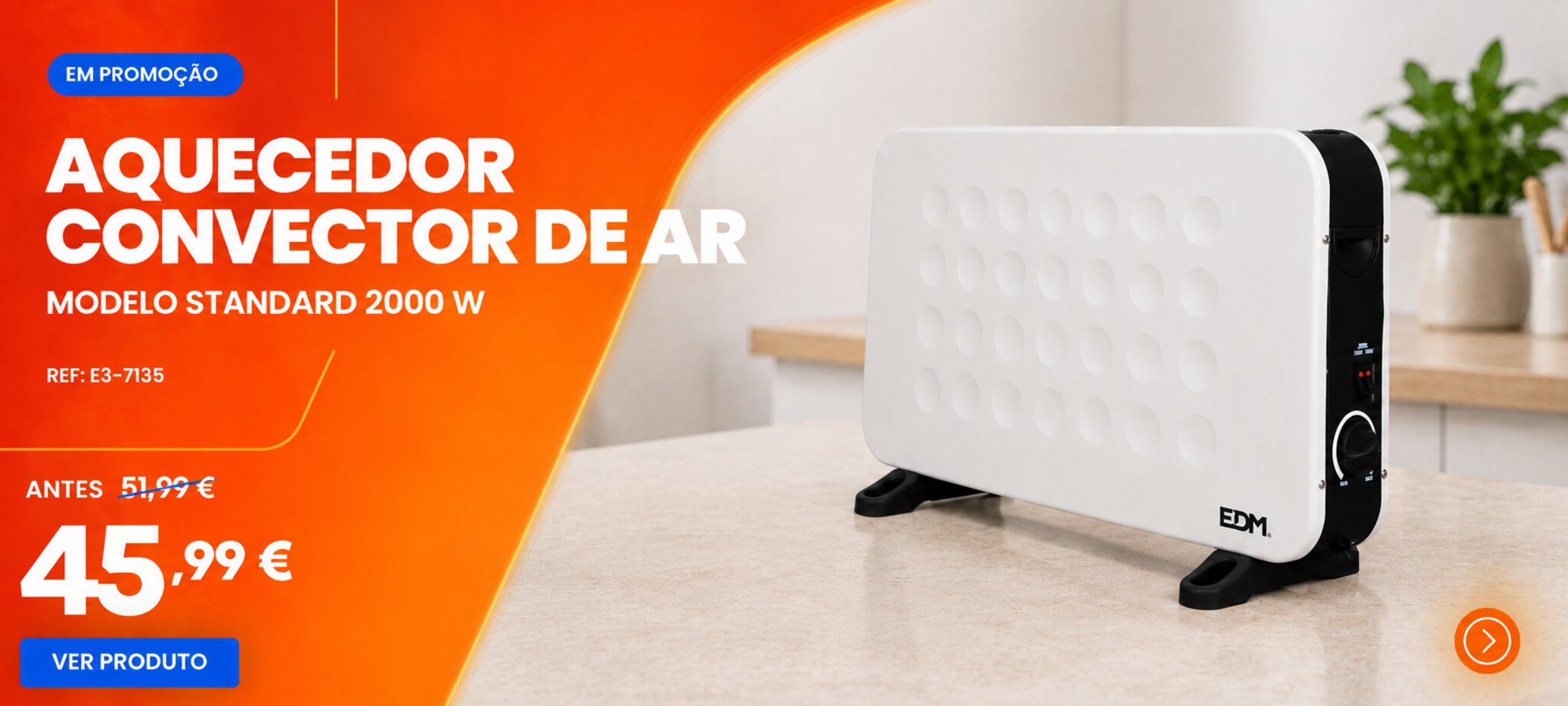 Aquecedor convector de ar Standard 2000 W em promoção, 45,99 €
