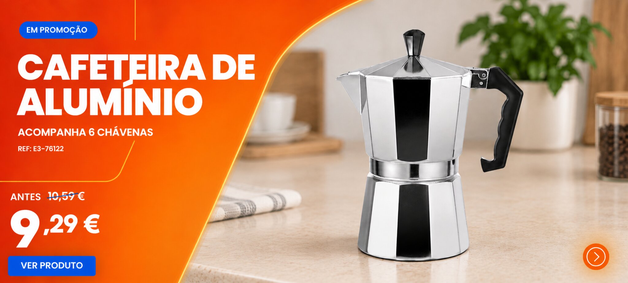 Cafeteira de alumínio 6 chávenas em promoção, 9,29 €