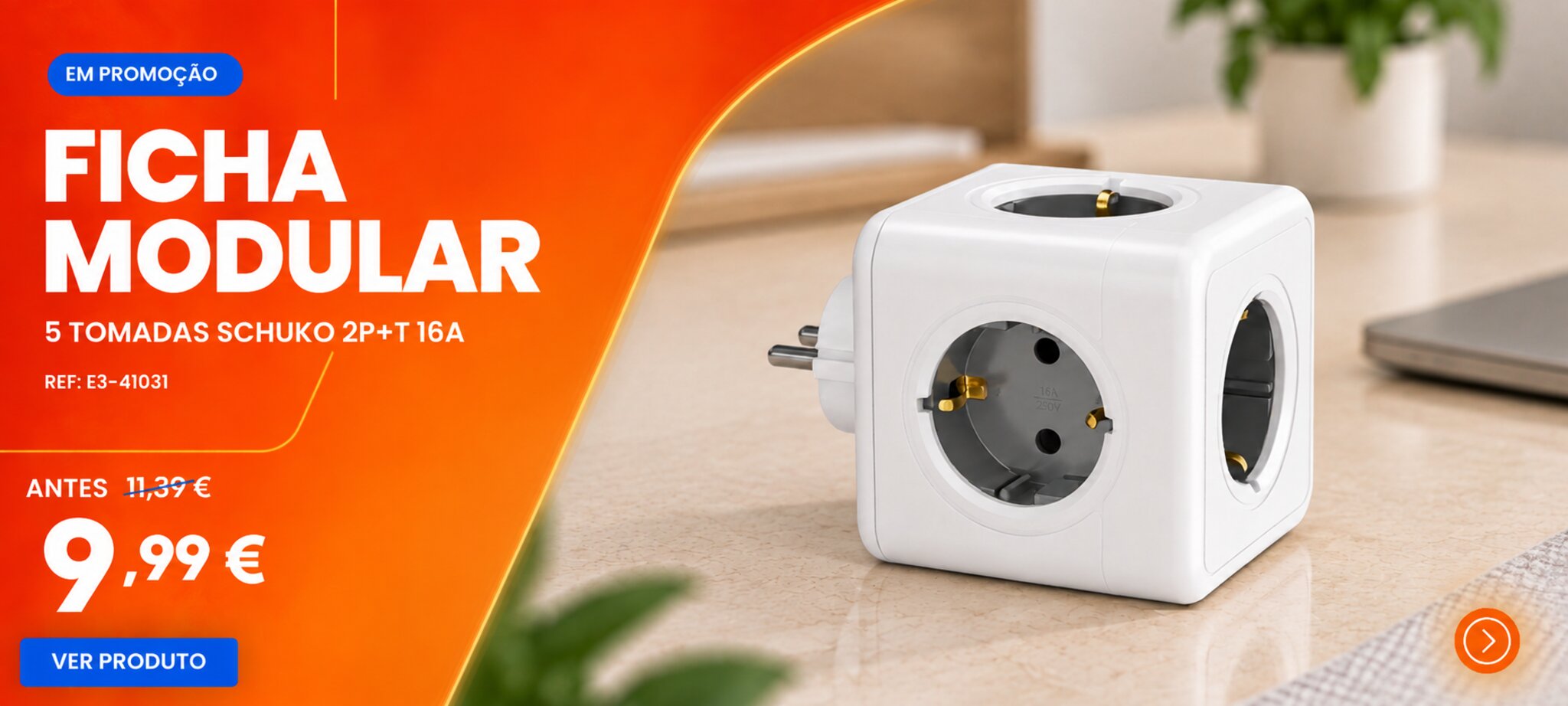 Ficha modular 5 tomadas schuko 2P+T 16 A em promoção, 9,99 €