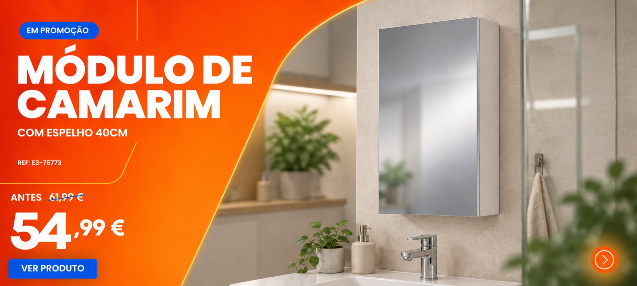 Módulo de camarim com espelho 40 cm em promoção, 54,99 €