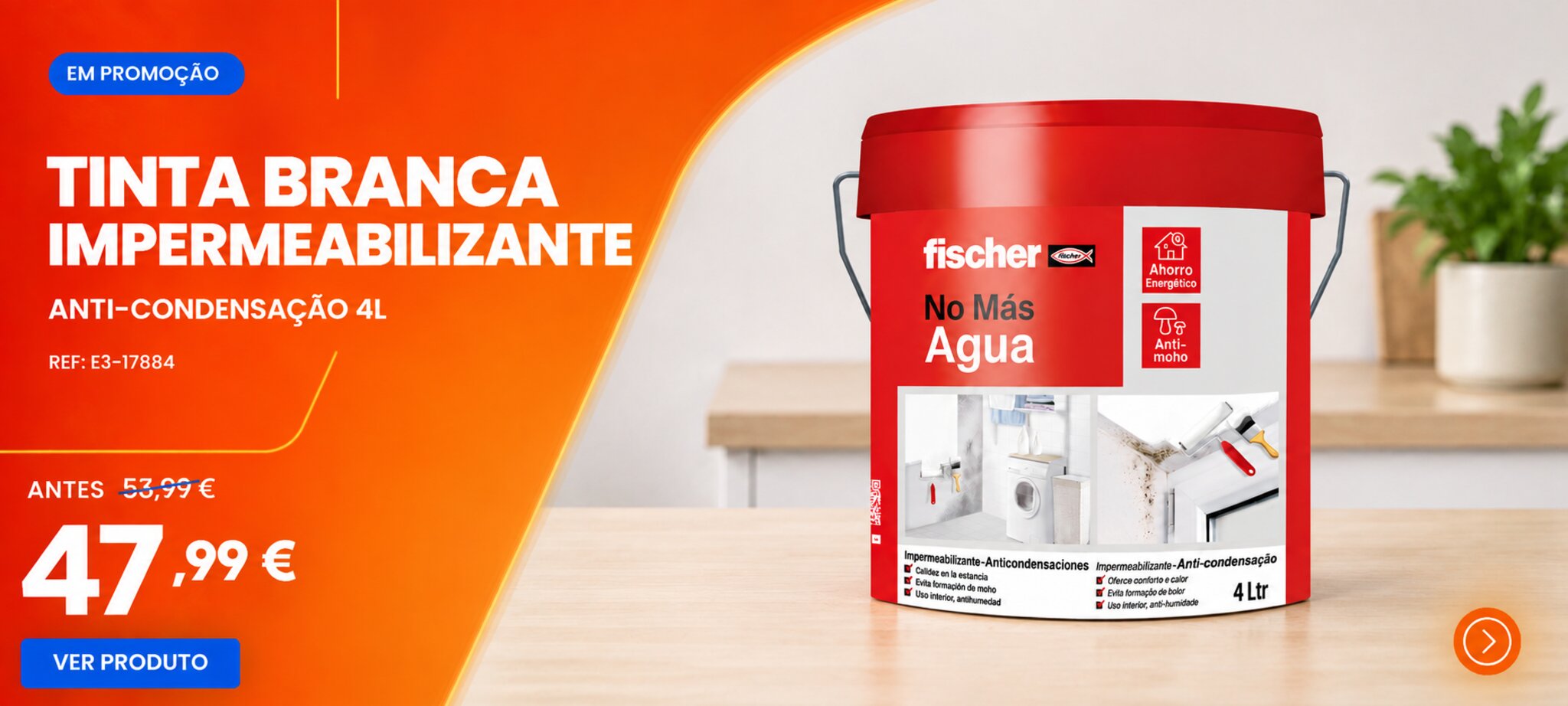 Tinta branca impermeabilizante anti-condensação 4 L (Fischer) em promoção, 47,99 €