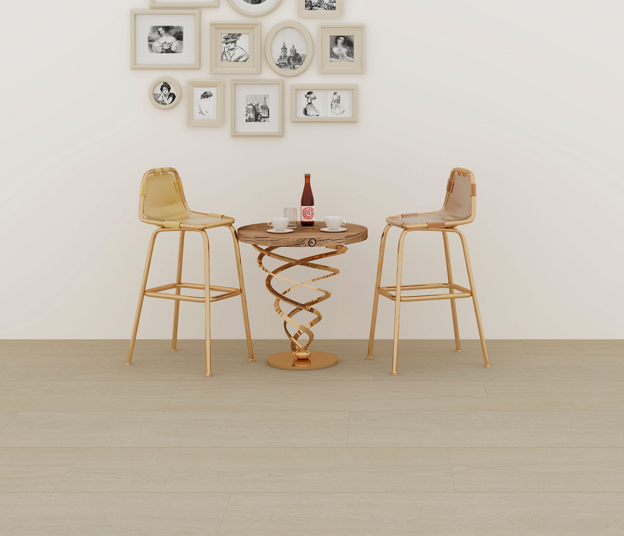 Pavimento vinílico Khaki Spring Oak numa cozinha