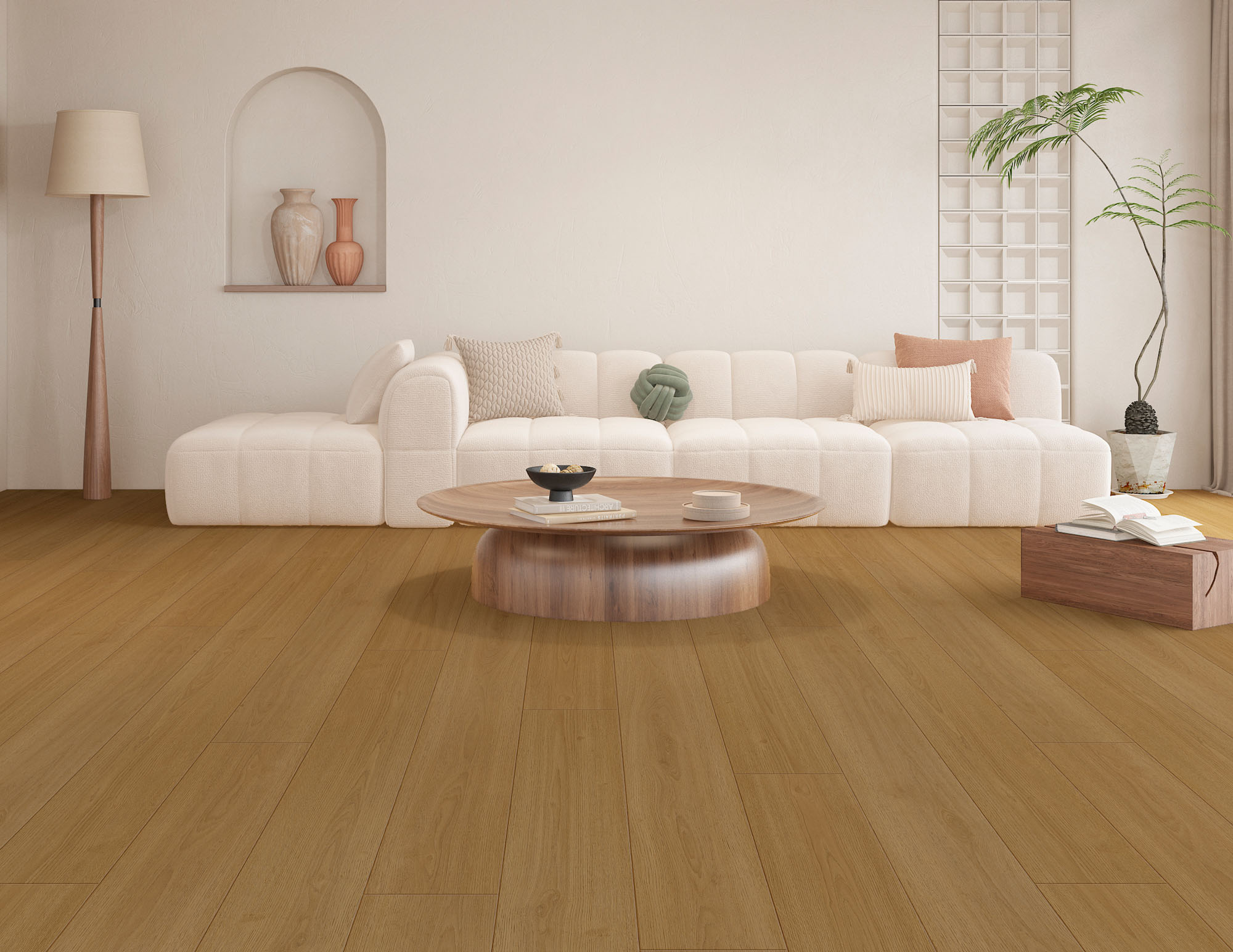 Pavimento vinílico Honey Spring Oak numa sala