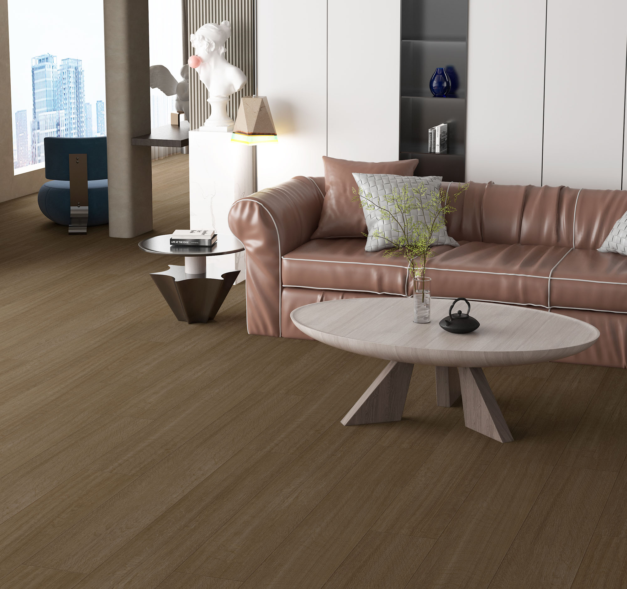 Pavimento vinílico Olive Beach Oak numa sala