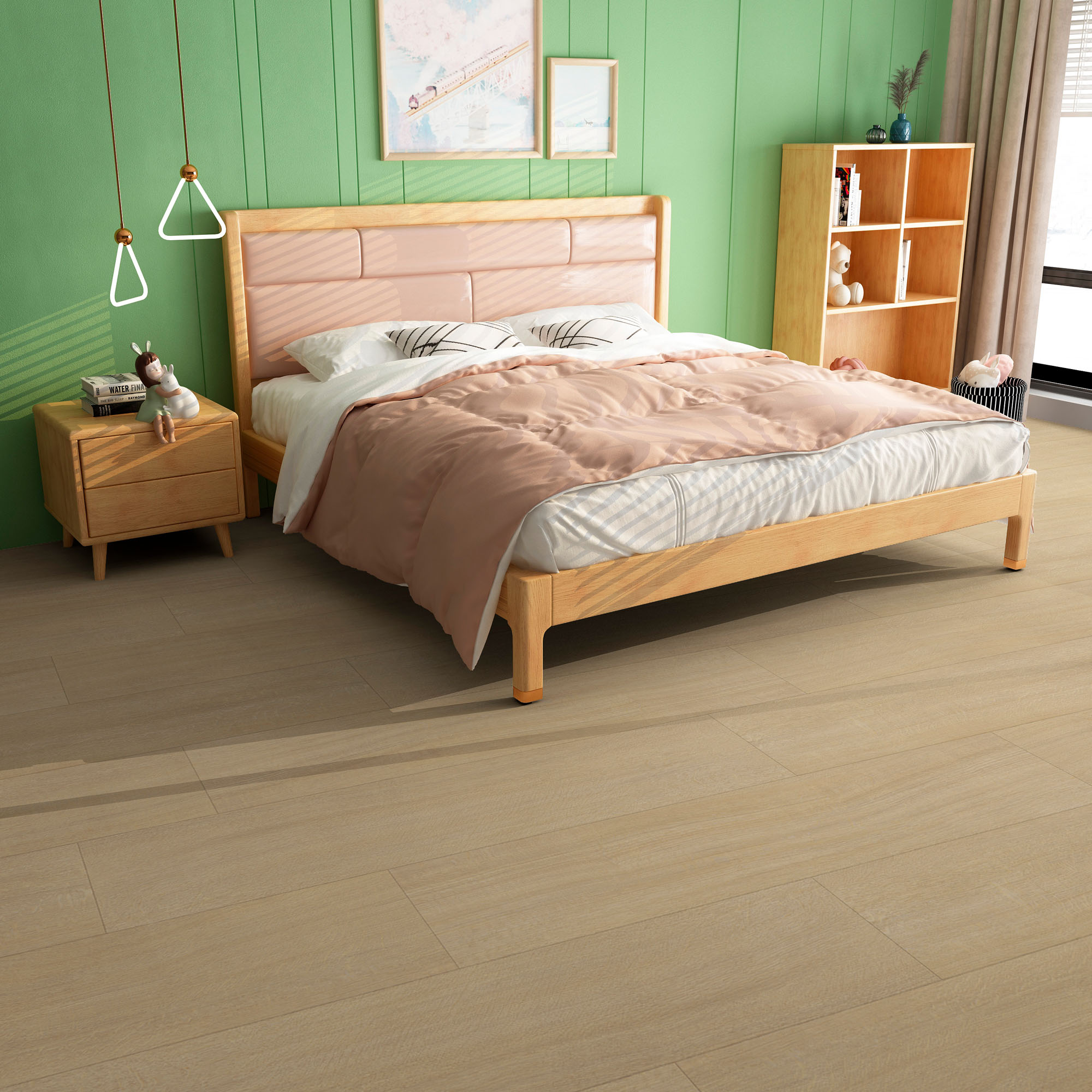 Pavimento vinílico Sahara Beach Oak num quarto