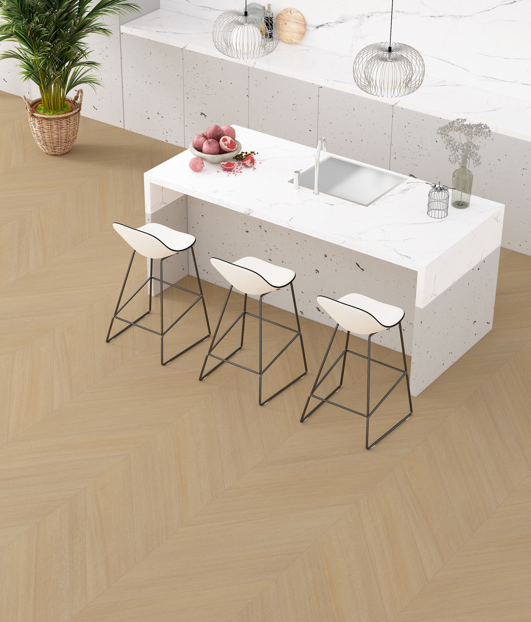 Pavimento vinílico Sahara Beach Oak numa cozinha